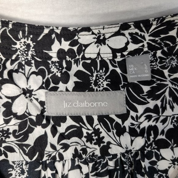 LIZ CLAIBORNE Flower Print Shirt Size L Black/White Color 100% Cotton Exc. Cond! - Picture 13 of 16
